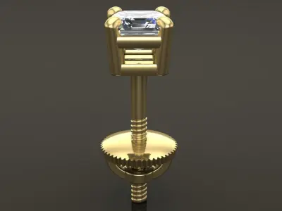 SQUARE EMERALD CUT 4 PRONG SOLITAIRE EARRING 4MM50 3D print model