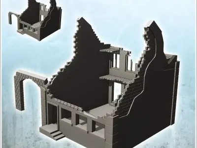 Ruined house with stairs and arch 13 - Modern WW2 WW1 World War  3D print model