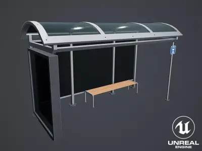 Stylized Bus Stop Low-poly 3D model