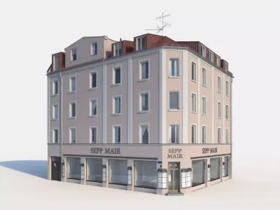 Residential City Building - Corner - 11 - Storefront and Stucco 3D model