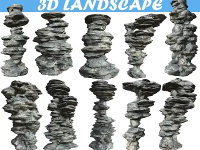 Low poly Scifi Colum Rock Low-poly 3D model