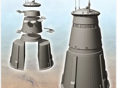 Futuristic round cone tower with roof antennas and air vents 4 - 3D print model