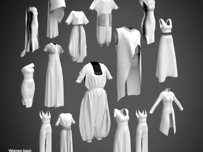 93 BASIC CLOTHES AND ACCESSORIES MODELS Low-poly 3D model