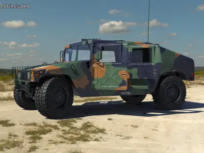  Military Off Road Utility Vehicle Humvee Rigged for Cinema 4D 