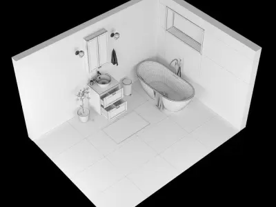 Bathroom set with bathtub and sink 3D model