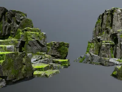 Mossy Rock Set Low-poly 3D model
