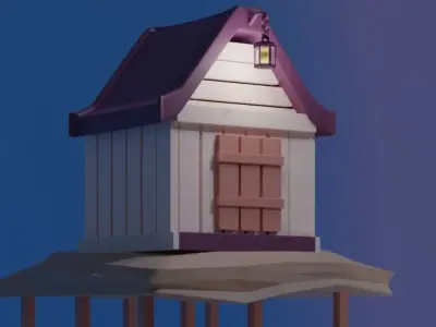  Small island and shack Low-poly 3D model