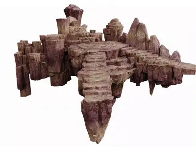 Stylized Cliff Stair Plateau-Game-Ready Modular Canyon Platforms 3D model