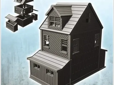 Modern brick one-story house with dormer window 8 - Modern WW2 W 3D print model
