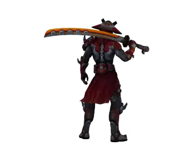 Cyber Samurai Warrior 3D Character with Neon Katana Low-poly 3D model