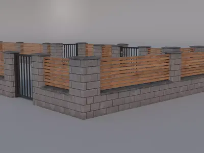 European Block Fence Low-poly 3D model