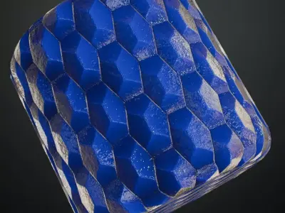 Modern Weathered Cobalt Blue Faceted Hexagon Tiles PBR Seamless Texture