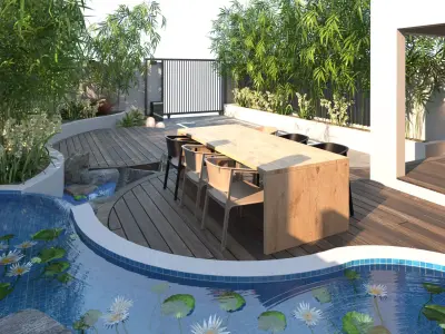 House Front garden with pool and parking area Low-poly 3D model