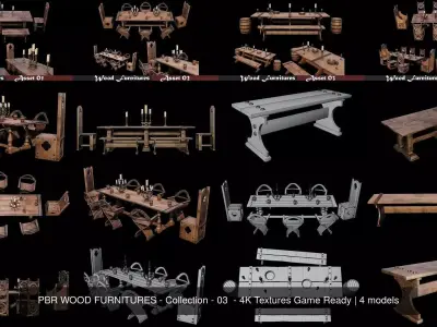 PBR WOOD FURNITURES - Collection - 03  - 4K Textures Game Ready 3D Model Pack