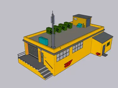 Warehouse building with roof Low-poly 3D model