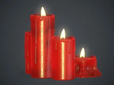 Red Candles PBR Game Ready Low-poly 3D model