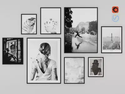 Frames Photo Modern Set 2 - Black and White - Scandinavian style Low-poly 3D model