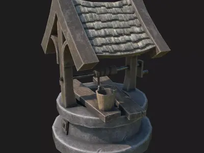 Draw-wells collection water well with roof 3D Model Pack