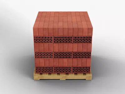 Wooden Pallet with Red Bricks 3 3D model