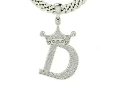 CROWN ALPHABET PENDANT WITH DIAMONDS 3D print model