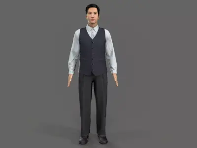 Asian waiter Low-poly 3D model