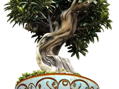 Decorative tree Bonsai plant Rustic flower vase urn flowerpot 3D model