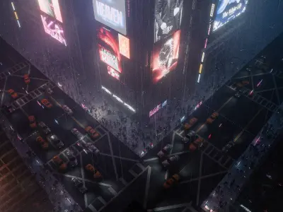 Cyberpunk Advertisement Billboards Low-poly 3D model