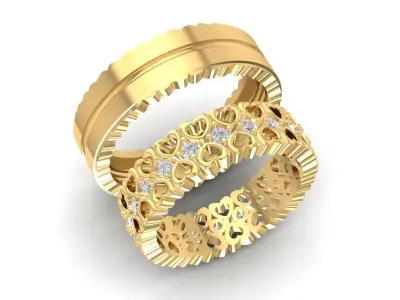 Openwork Heart Pattern Wedding Band Set for Couples 792 3D print model