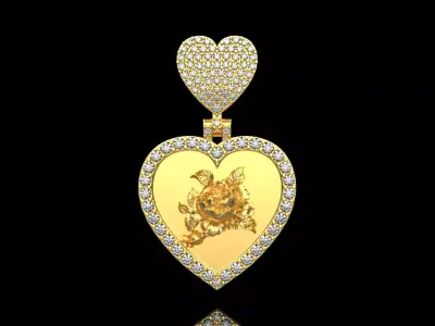 pendant in the form of a heart with a rose 3D print model