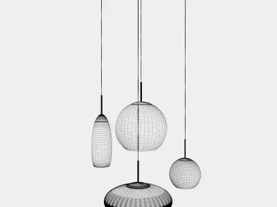 Copper round pendant lamp set 3D model