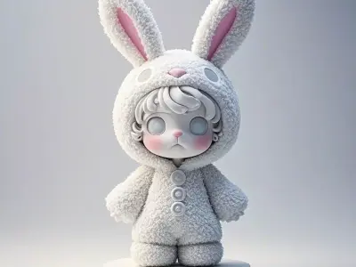 Fluffy Bunny Child Standing Figure Sculpture 3D print model