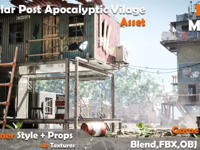 Modular Post Apocalyptic Village Asset Low-poly 3D model