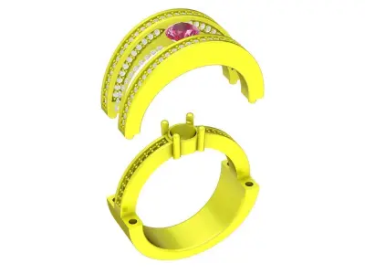 Modern Multi Band Pave Gemstone Ring Jewelry 3D Model 4505 3D print model