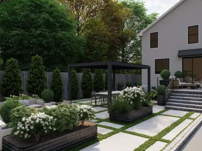 Garden Landscape 3D Model - SketchUp and Lumion Scene 3D model 3D model