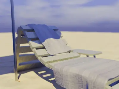 Beach Lounger - Umbrella Set Low-poly 3D model