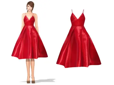 Red Leather Dress With Shoulder Straps Low-poly 3D model