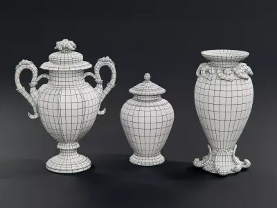 Silver Vases Low-poly 3D model