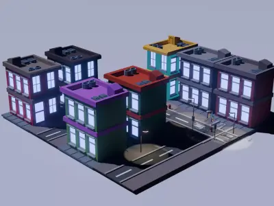 Low poly Street Block Free low-poly 3D model