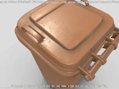 Brown plastic waste bin 240 liters 1075x515x582 Low-poly 3D model