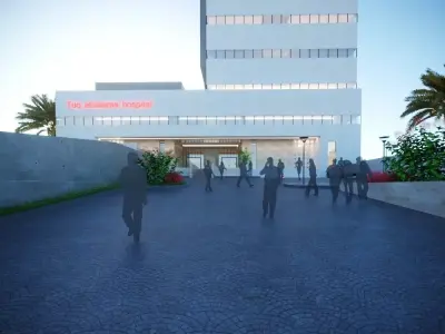 3D Model  Modern 9-Story Hospital Building Low-poly 3D model