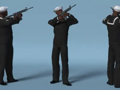  Afro American Sailor in Black Uniform with Rifle 