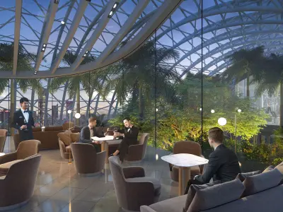 Luxury Rooftop Glass Atrium Pool with Tropical Lounge 3D model