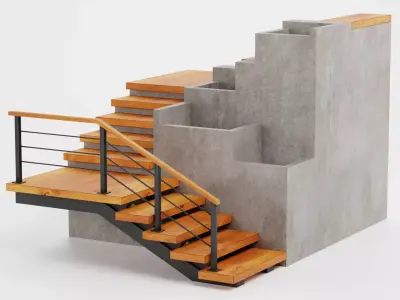 Staircase Corner with Pots - Modular Interior Stairs Low-poly 3D model