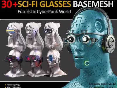 30 SCI-FI GLASSES BASEMESH Futuristic Cyberpunk  VOL 12 Low-poly 3D model