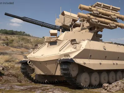  Tracked Combat Robot with Twin Autocannons and Missiles Sand 