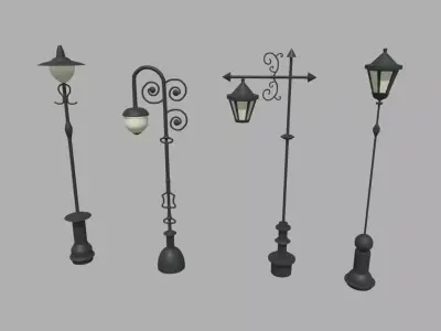Street Lights 011 012 013 014 Low-poly 3D model
