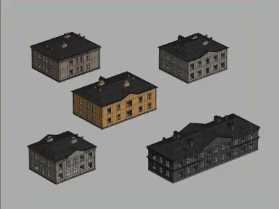 Mid-century residential building set 3D model