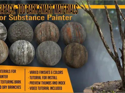 Megapack 100 Bark smart materials for Substance Painter Texture
