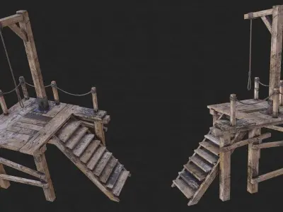 Gallows 1 wooden platform with stairs leading up to it Low-poly 3D model