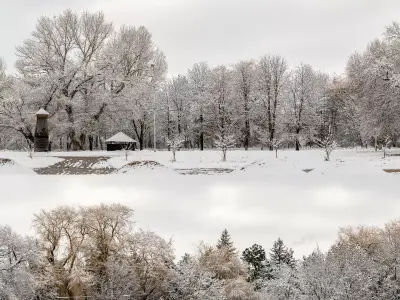 Panorama of the park and snow-covered trees - 45k 3D model